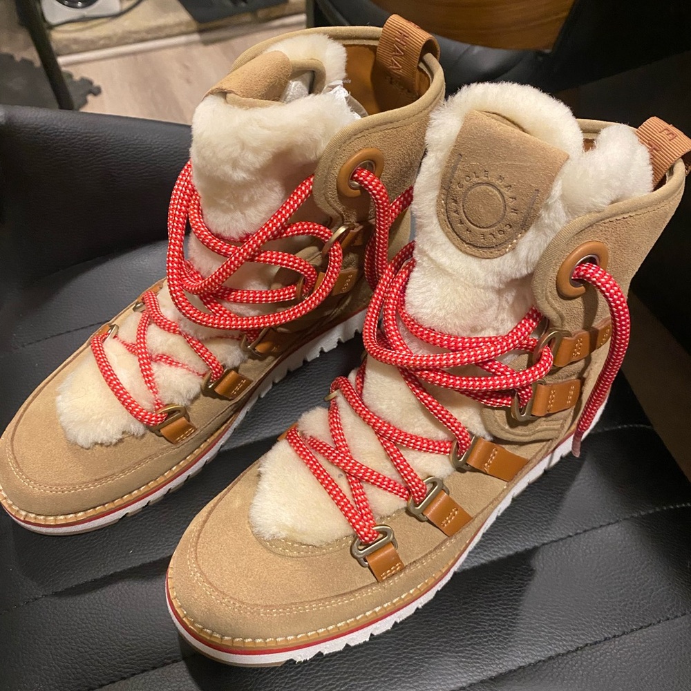 Cole Haan Tan and Red Winter Boots